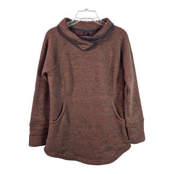 Prana Brown Black Thermal Polartec Sweater Top Tunic Mock Neck Women's Small - Picture 2 of 3